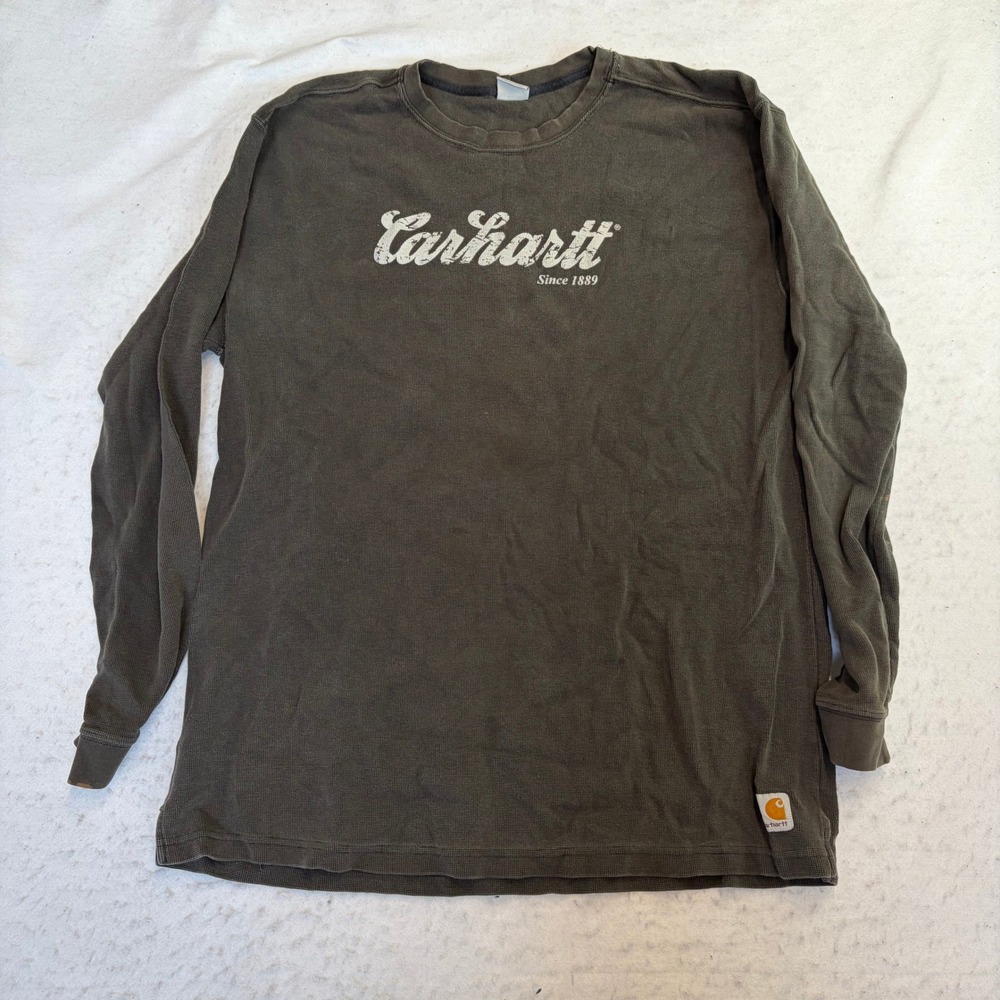 Carhartt Waffle Knit Thermal Shirt Mens 2XL Gray Long Sleeve Graphic Logo
